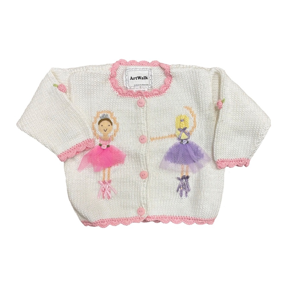 Adorable Cream Cardigan with Pink and Purple Ballerinas